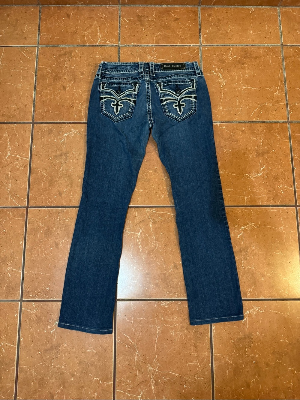 Rock Revival Dark Indigo Bootcut Jeans with Embroidered Pockets